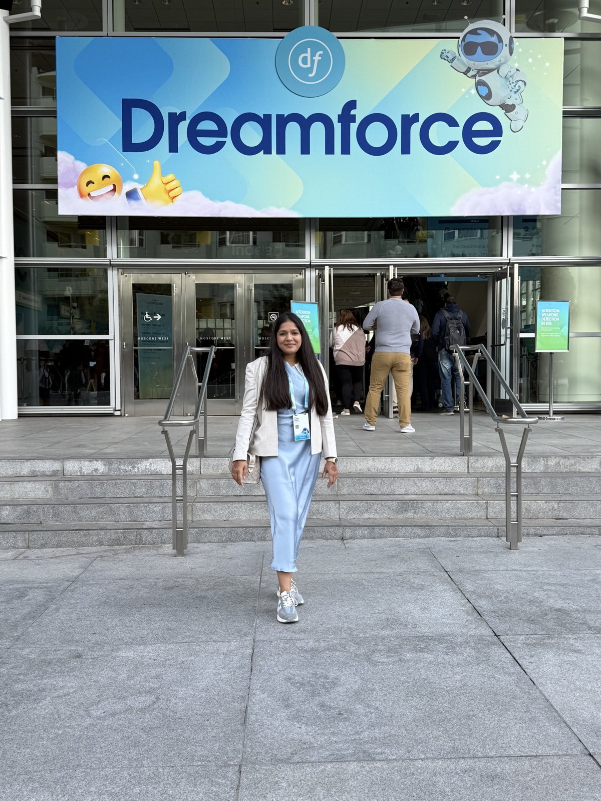 Surbhi Rawat at the entrance to Dreamforce 2025